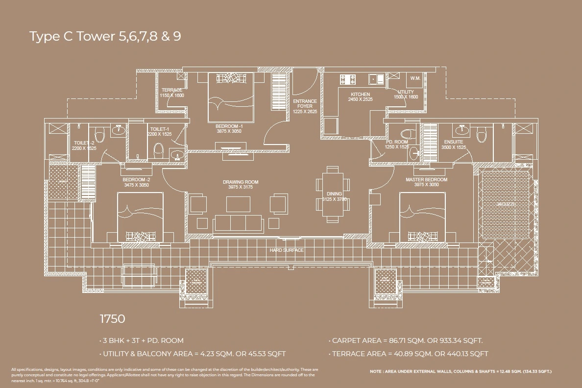 PentHouse Floor Plan 1850 SQ.FT.